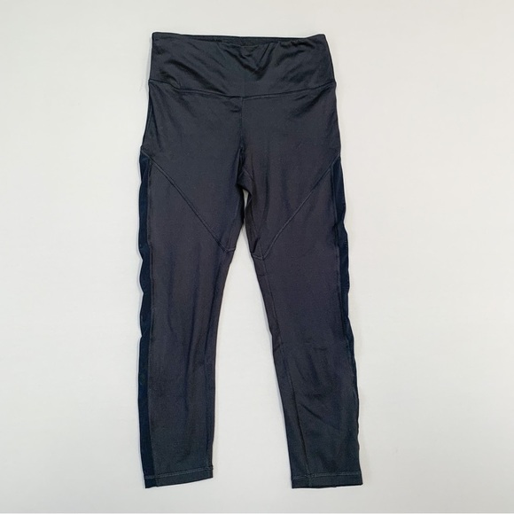 GLYDER black mesh stripe crops cropped yoga workout leggings, M. - Picture 1 of 8